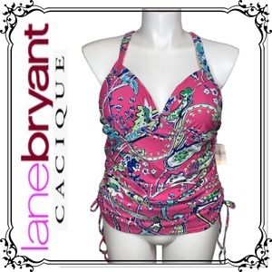 🆕 LANE BRYANT ⭐️ Pink Ruched Sides Tankini Swim Top (Size 22)